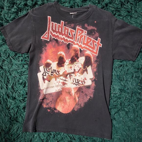 Vintage Judas Priest British Steel Tour Tee Black Distressed Metal Band T-Shirt - Picture 1 of 5
